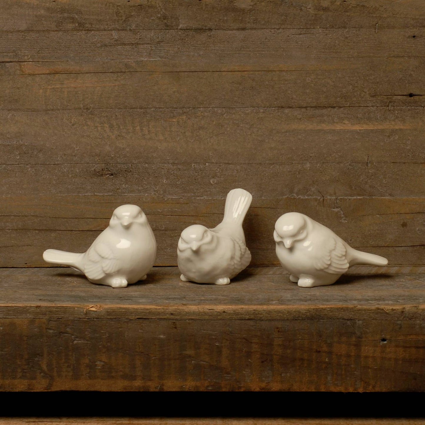 Set of 3 White Ceramic Birds