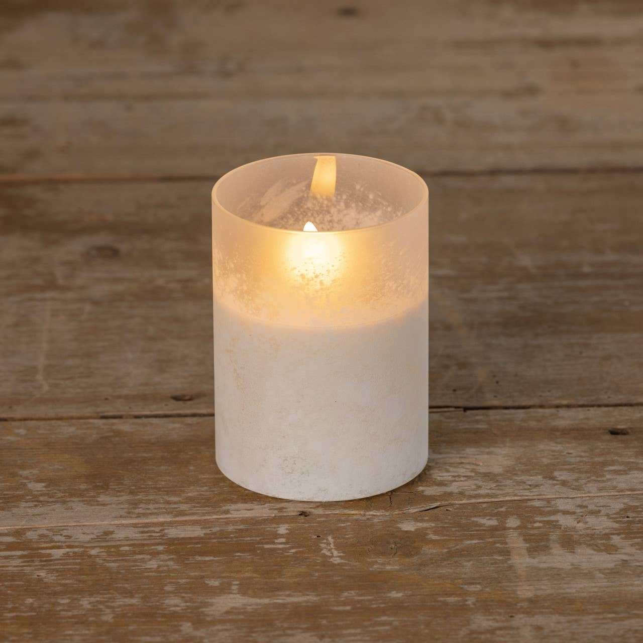 4" WHITE FROSTED GLASS 3D FLAME CANDLE