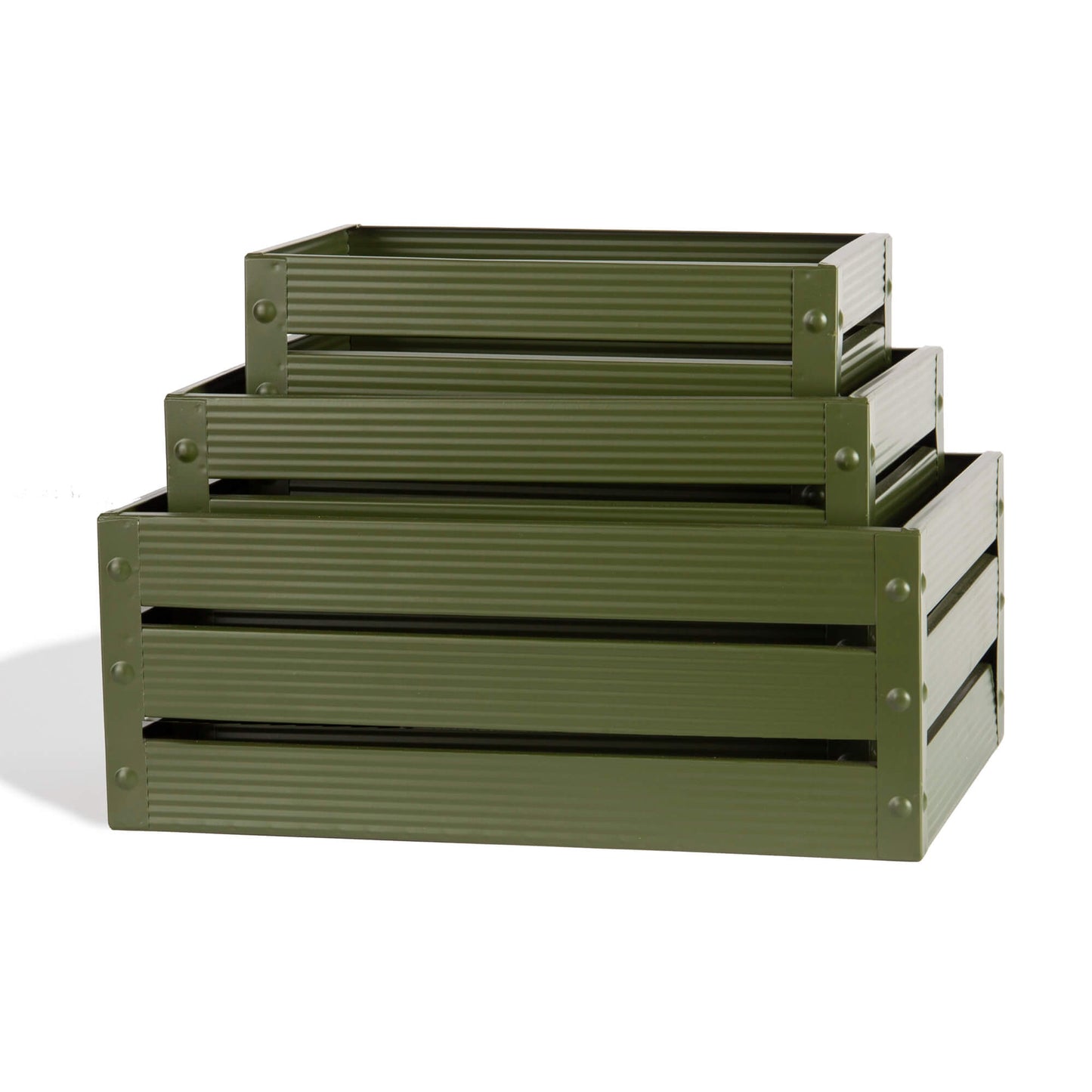 S/3 rect metal crates- dark green