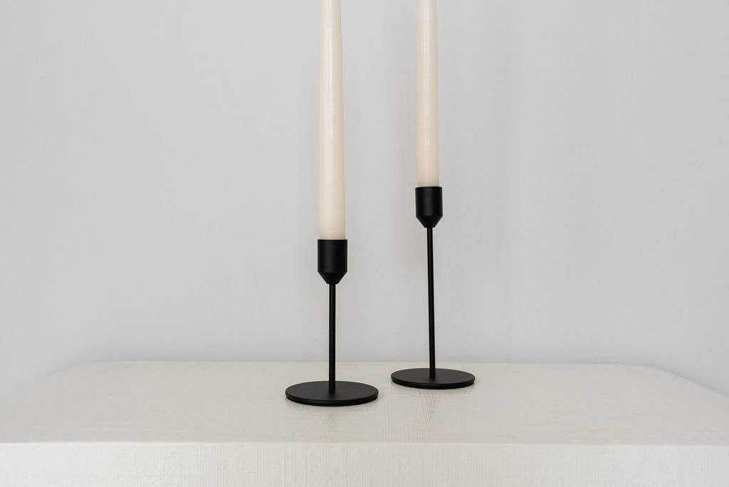 Inkwell Black Metal Modern Tapered Candle Holders | Set of 2