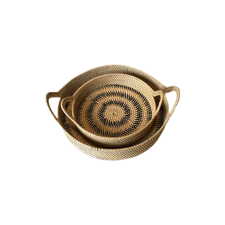 Round Ata Tray - Yellow Motif - Set of 2