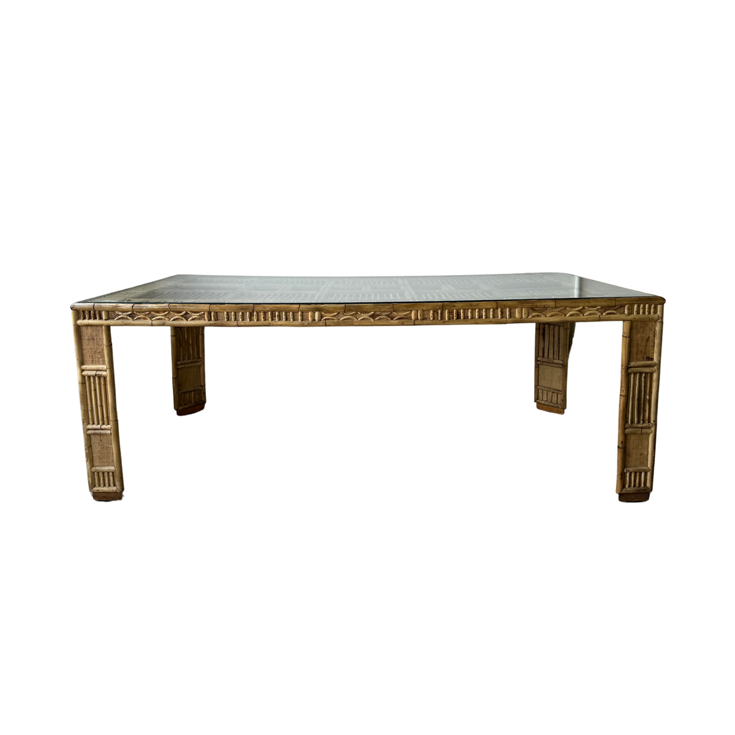 Rattan and grasscloth dining table