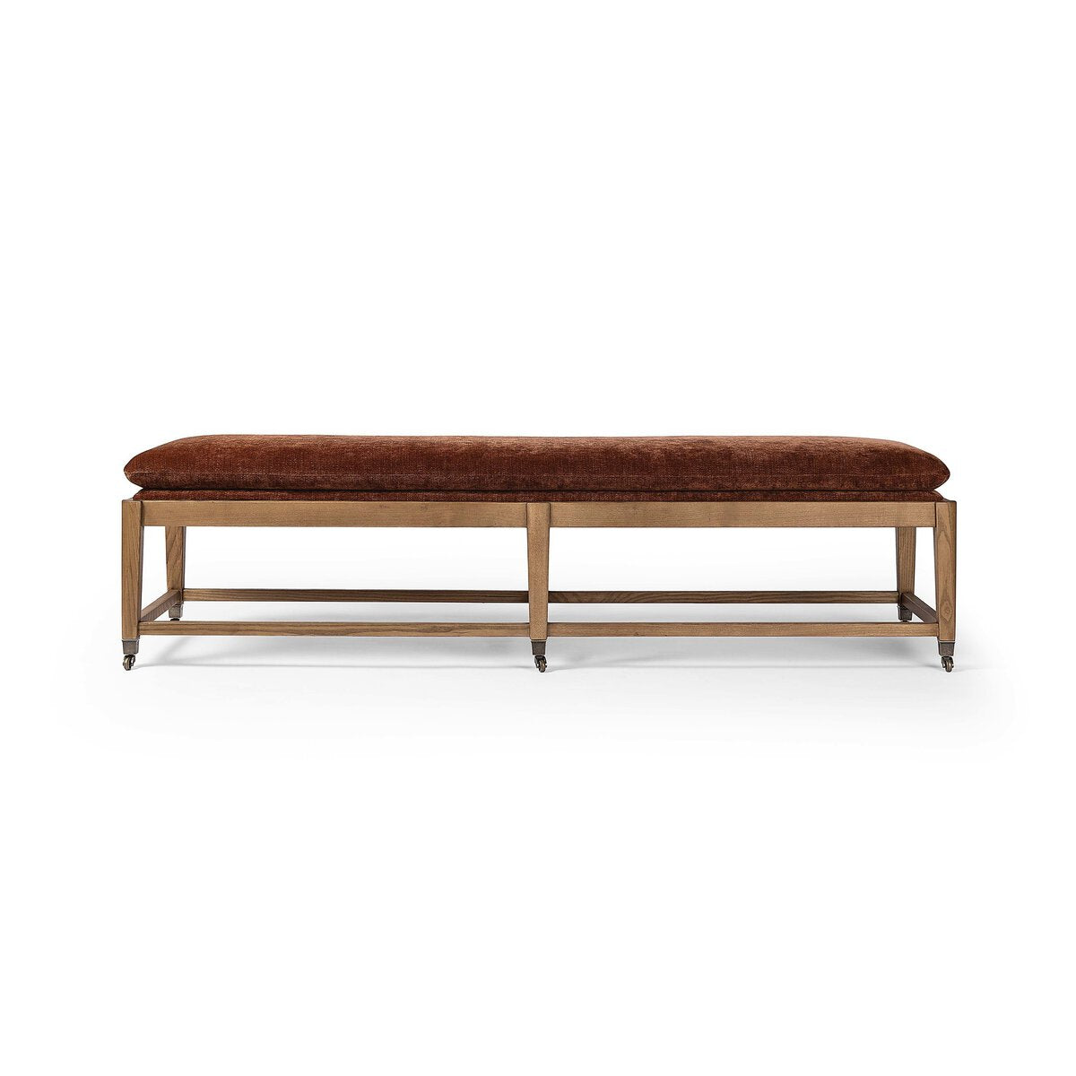Eleanor Six-Leg Accent Bench with Semi-Attached Cushion and Aged Brass Casters