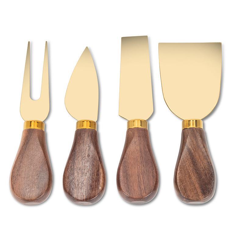 *S/4 Walnut Handled Cheese Knives-Gold