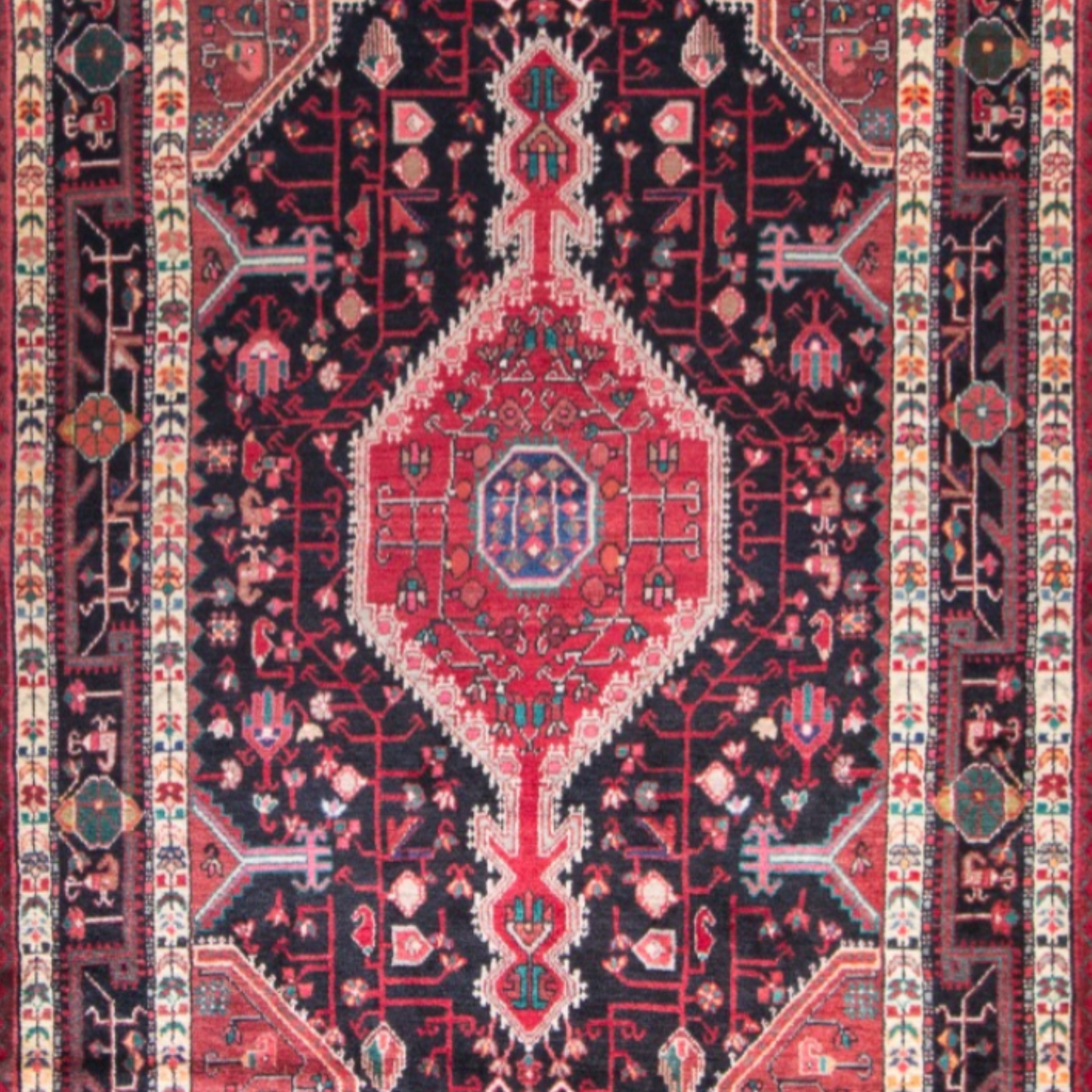 Toyserkan Semi-Antique Medallion Blue Wool Hand Knotted 5'1" x 9'1"