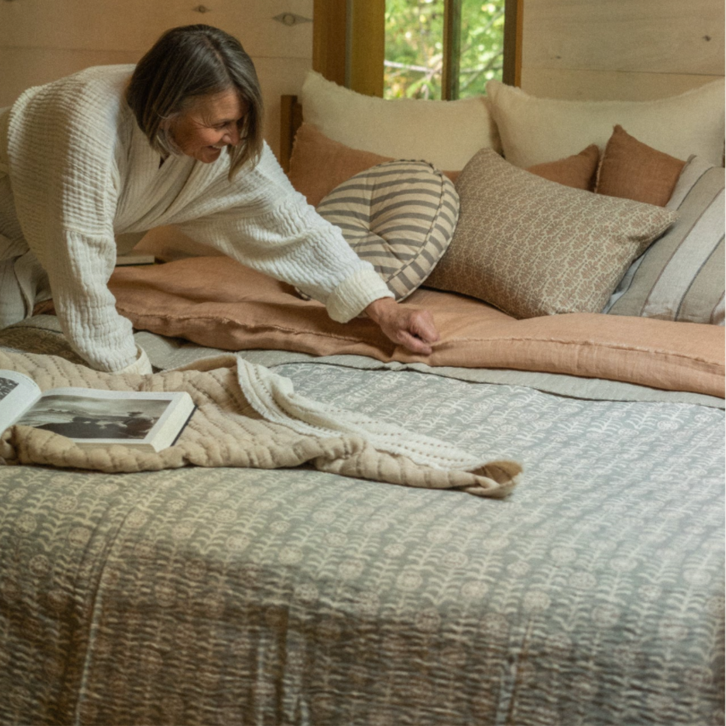 Florio Kantha Bed Blanket, Sage