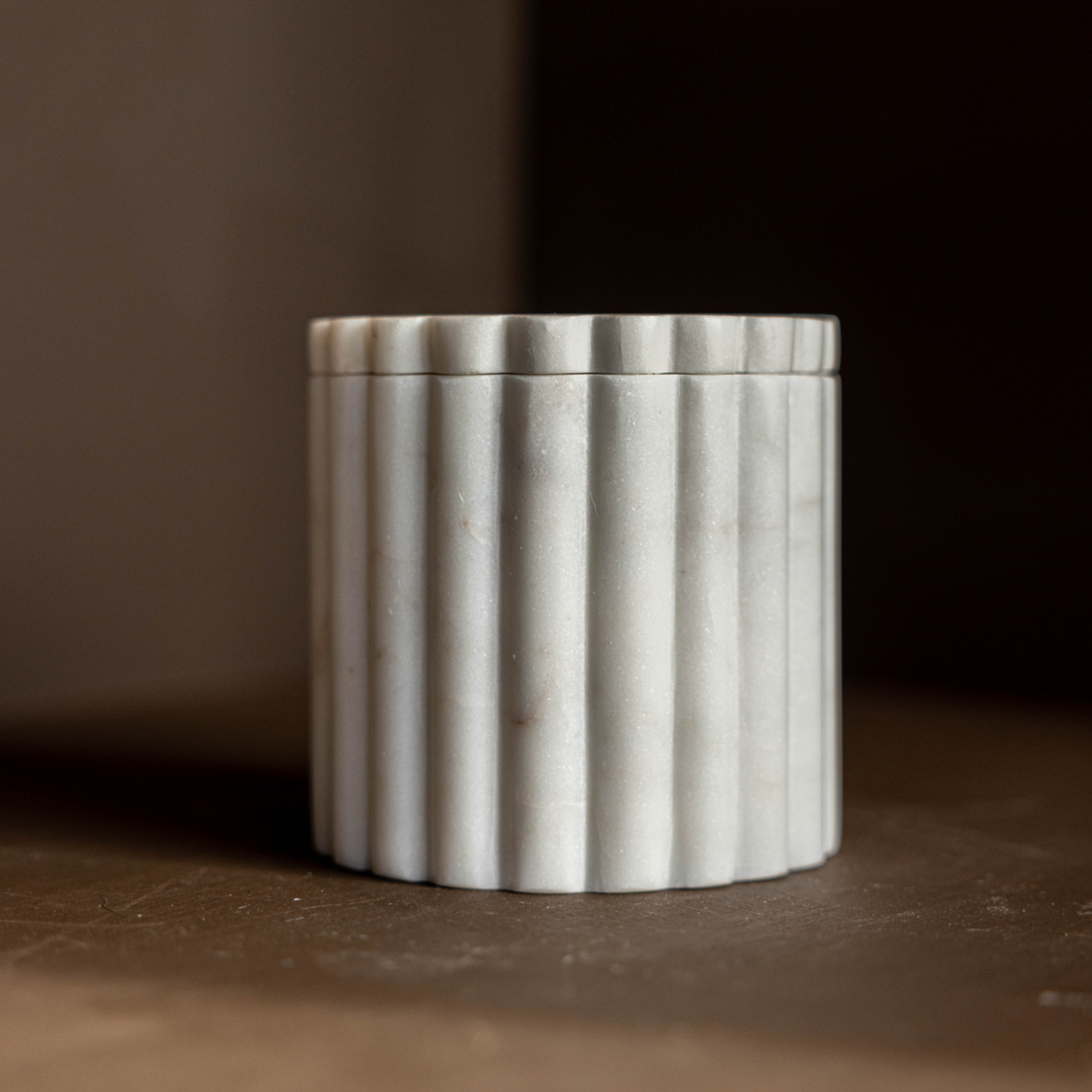 Fluted Jar Canister White Marble