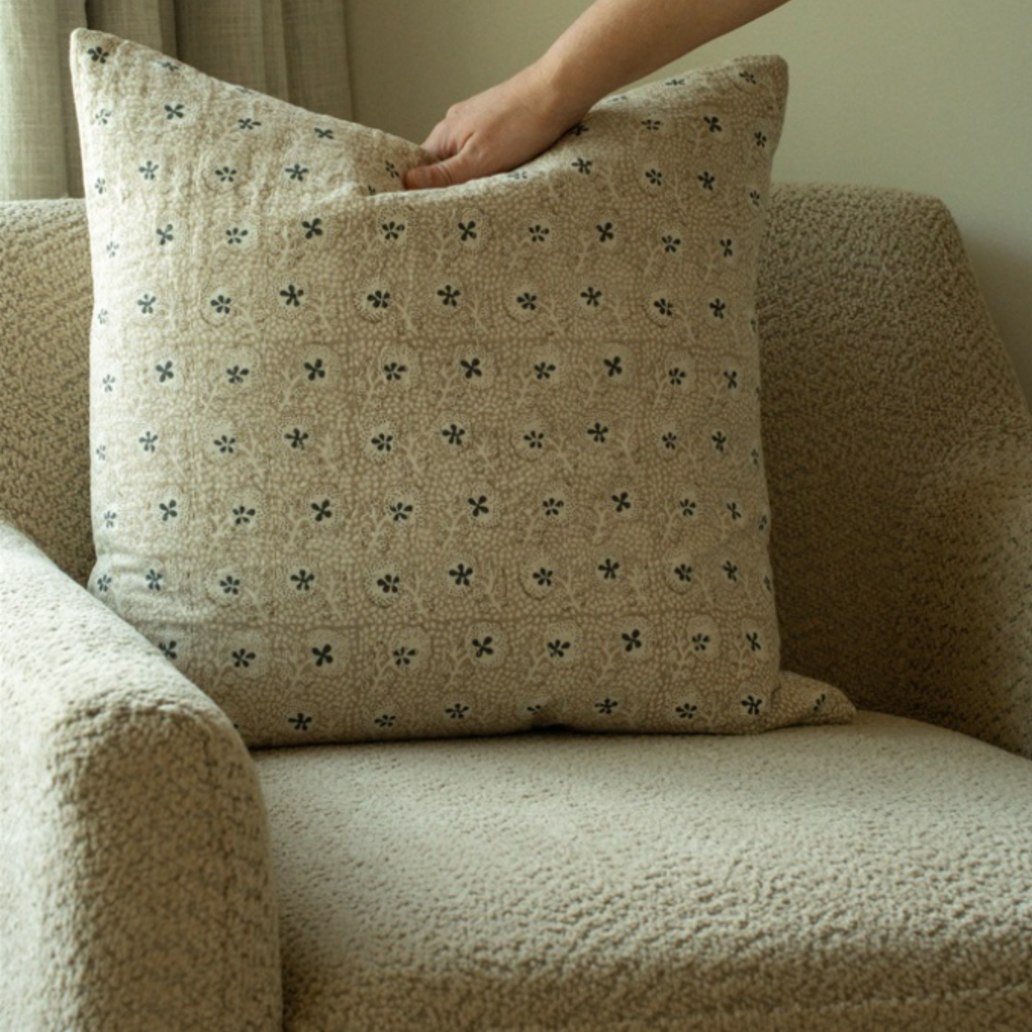 20x20 Clover Block Print Kantha Pillow