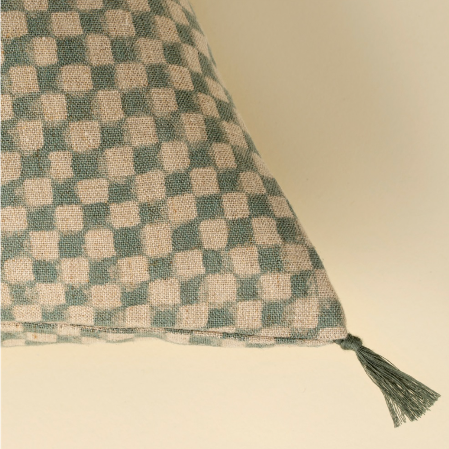16x24 Block Print Check Linen Pillow, Blue