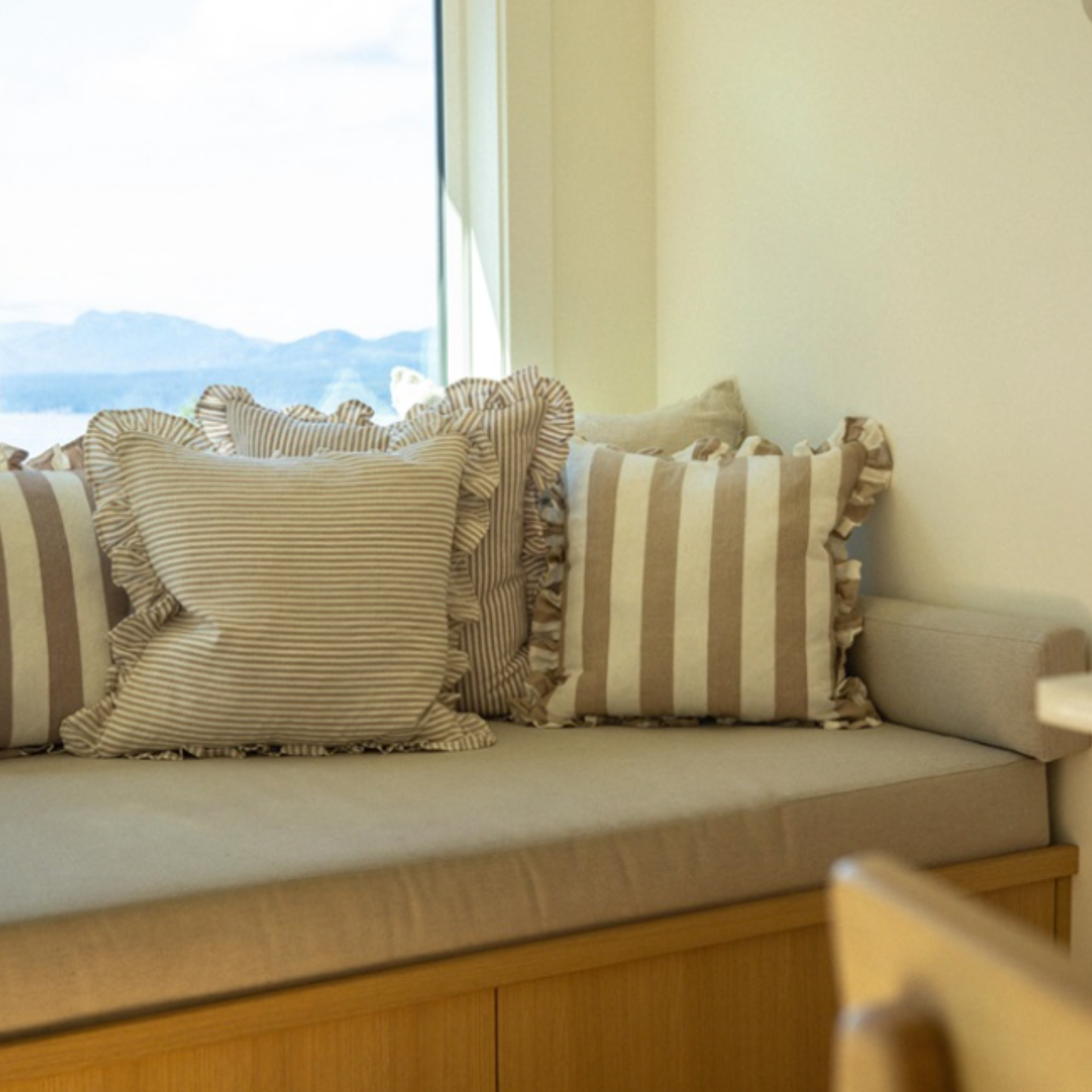 20x20 Ruffle Thick Stripe Pillow, Beige