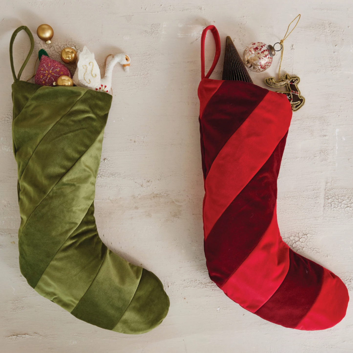 20"H Fabric Velvet Striped Stocking