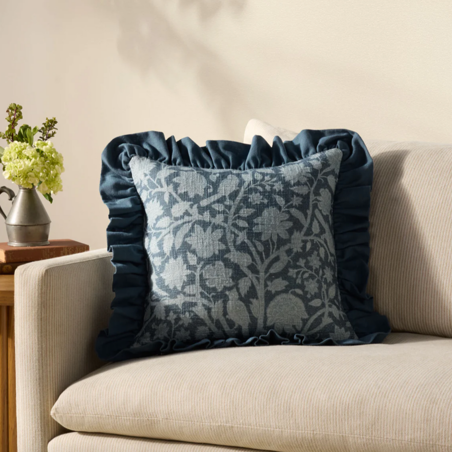Blue ruffle edge Cotton 18" x 18" Pillow