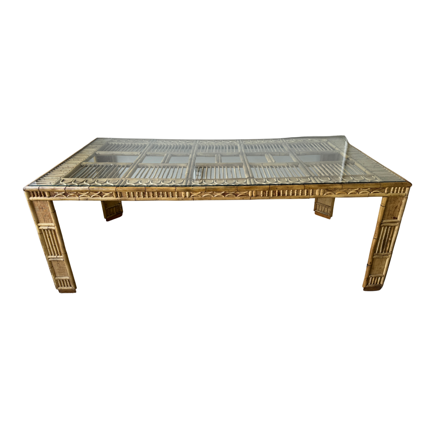 Rattan and grasscloth dining table