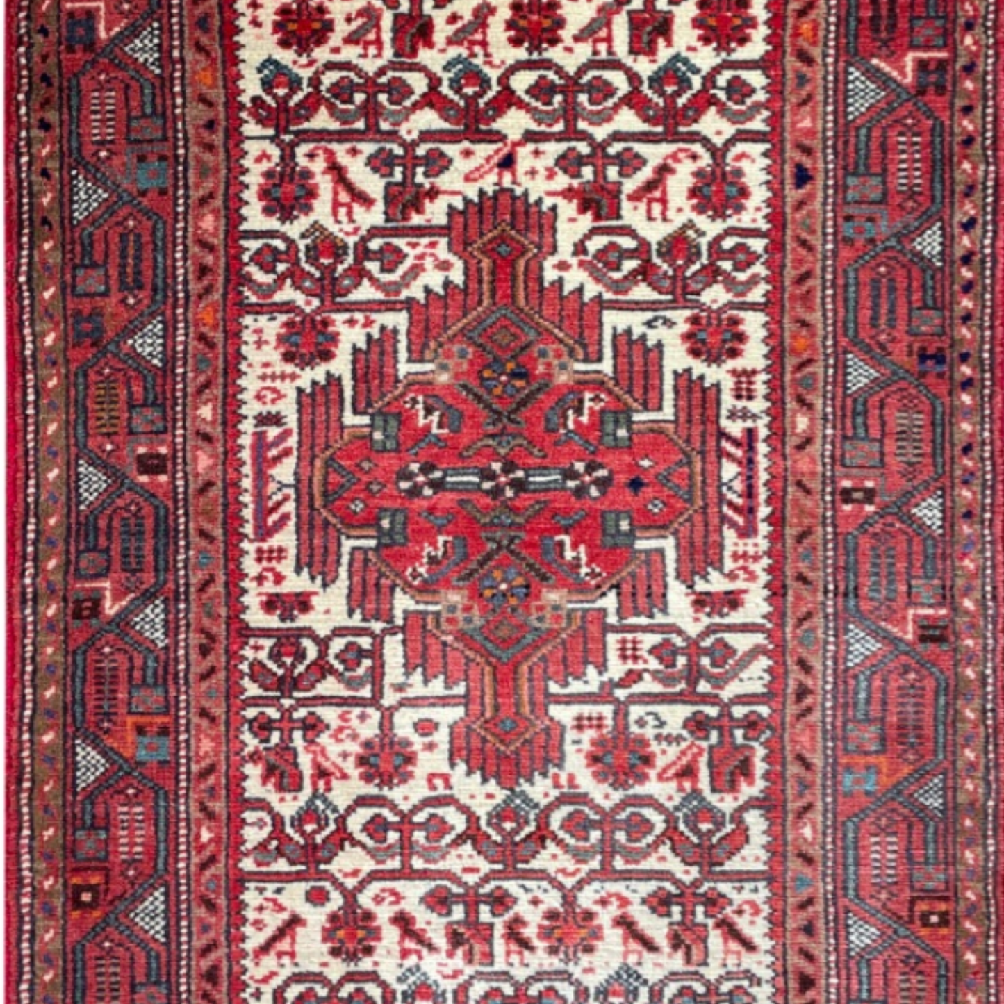 Tajabad Semi-Antique Medallion Beige Wool Hand Knotted 2'5" x 4'8"