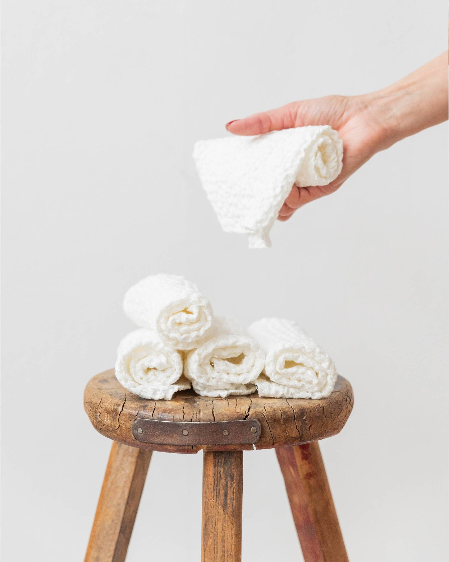 Waffle linen Face Cloth set of 5 in White | Zero waste