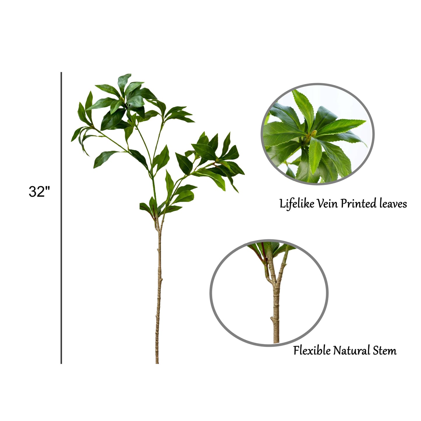 32"Lifelike Real Touch Pieris Japonica Stem Lush Green