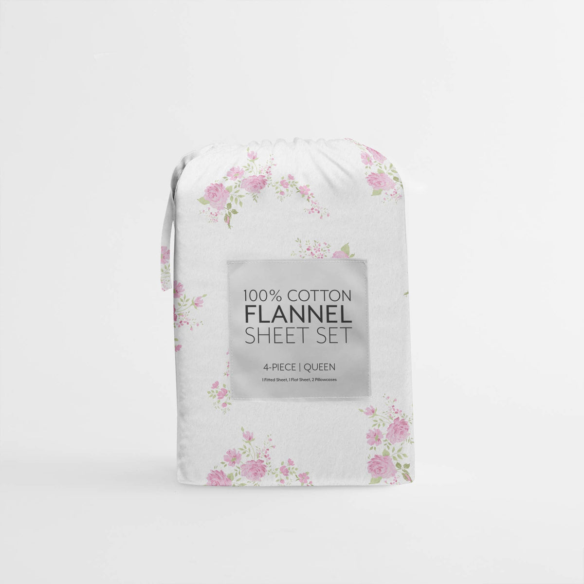 100% Cotton Rose Bunch 4 Piece Flannel Bed Sheet Set