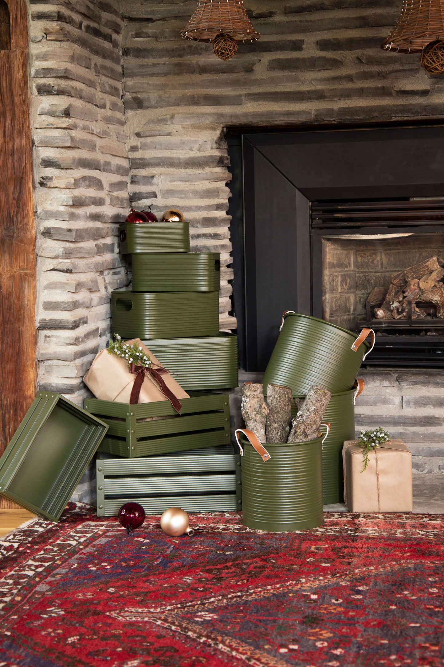 S/3 rect metal crates- dark green