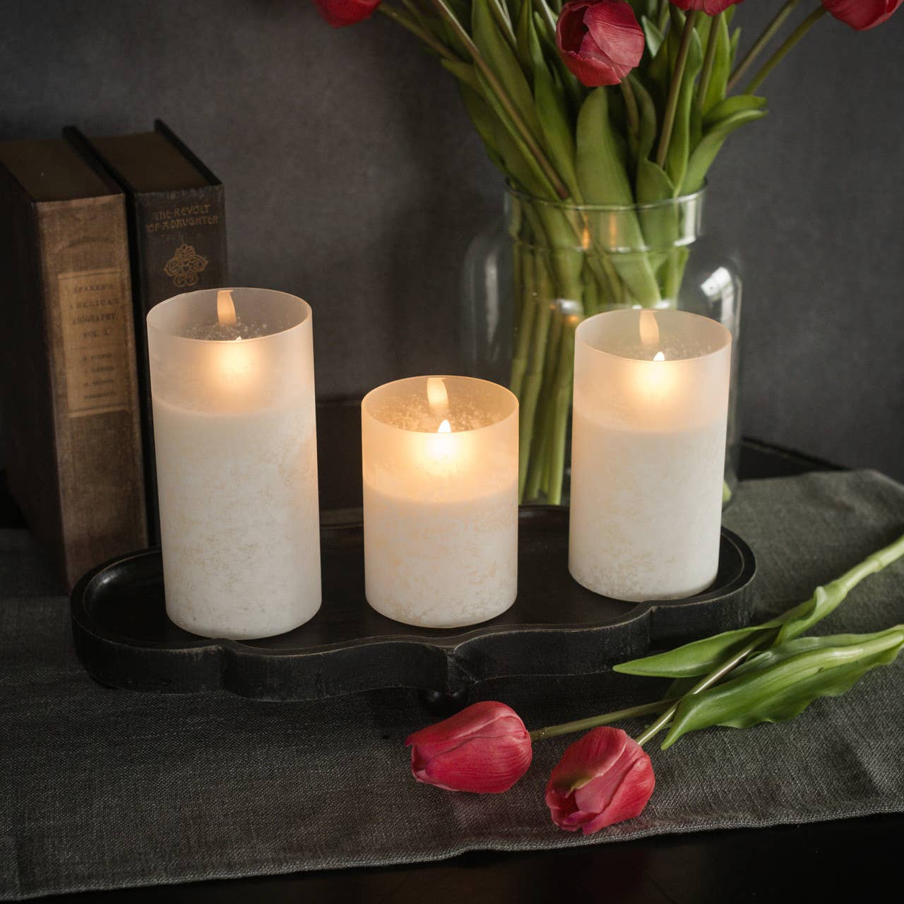 4" WHITE FROSTED GLASS 3D FLAME CANDLE