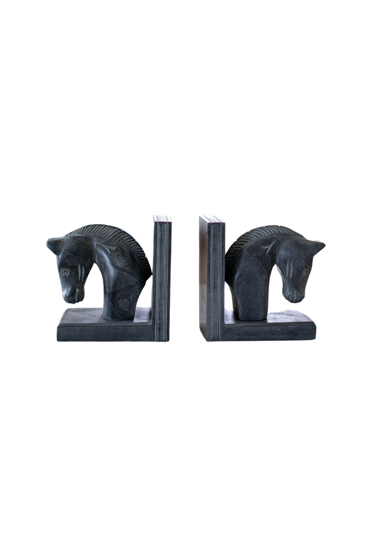 Hand Carved Stone Horse Bookends