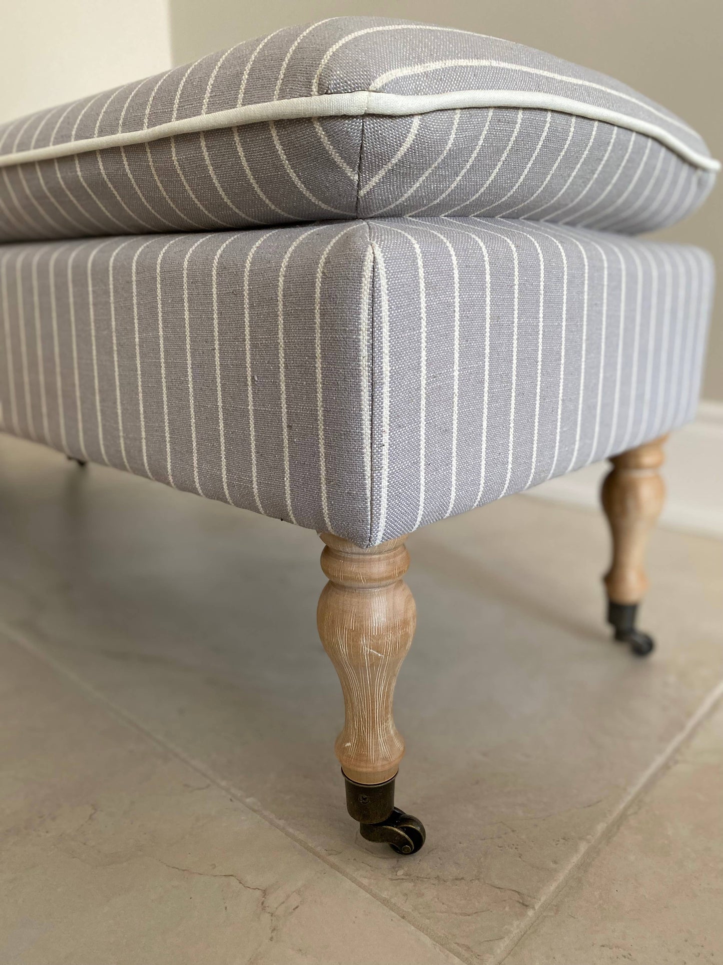 Linen Ticking Upholstered Pillowtop 48" Rossini Bench-Gray