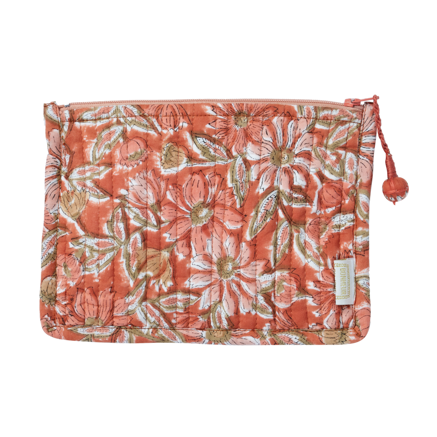 Quilted Indian Flower Printed Small Pouch Meera Terracotta🇫🇷