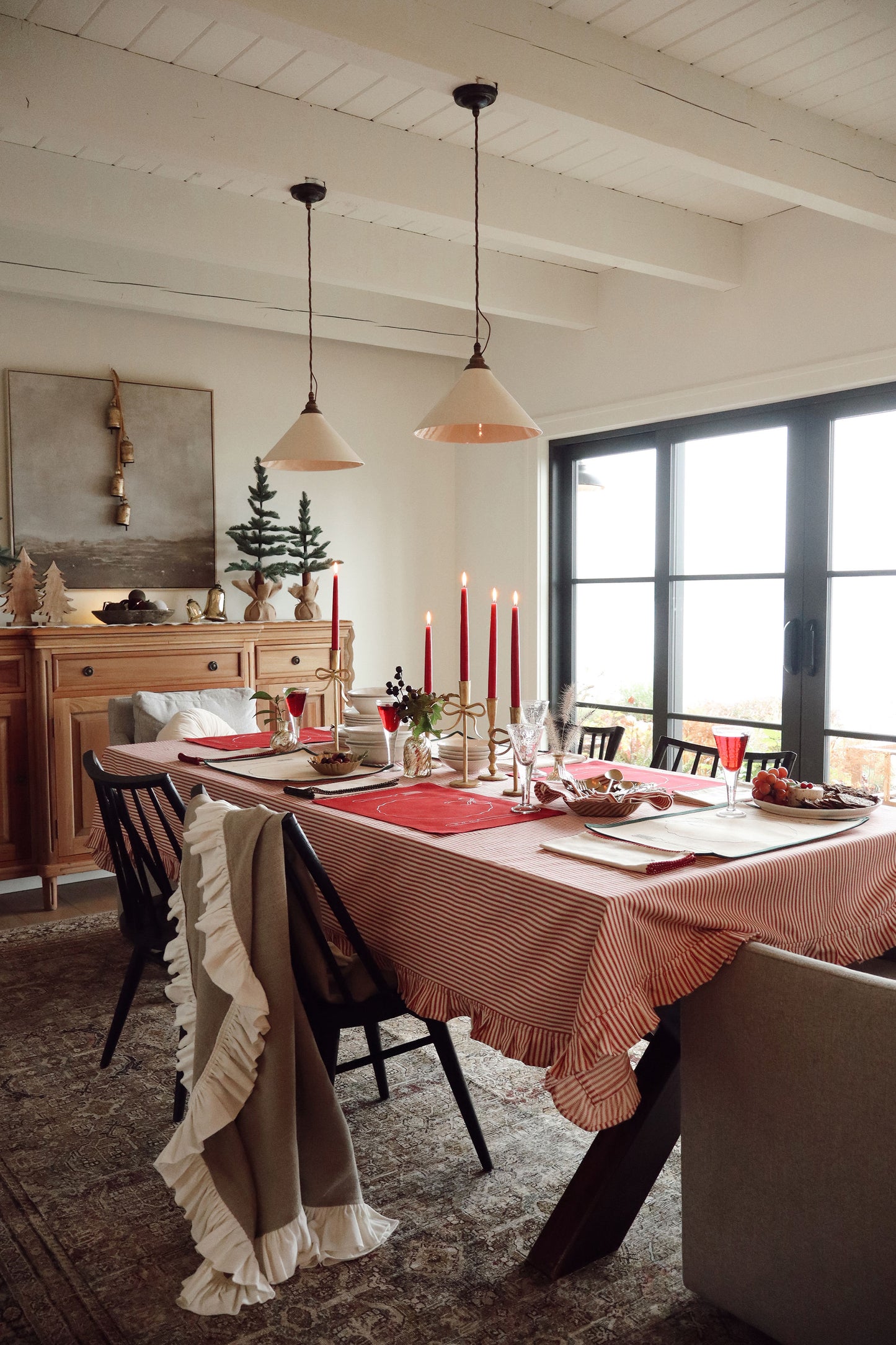 Red Ticking Ruffle Tablecloth