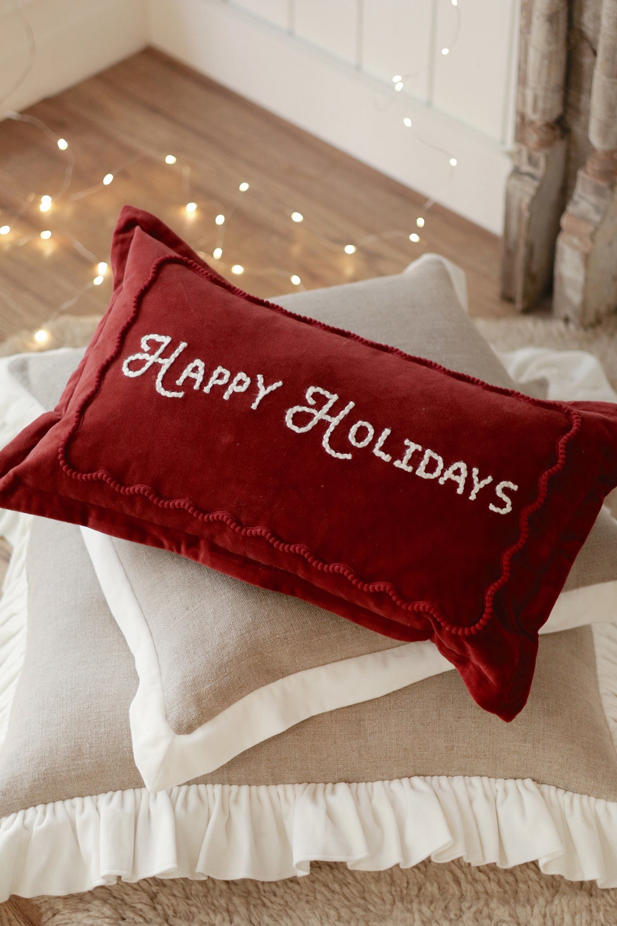 21x12 Happy Holidays Pillow, Red