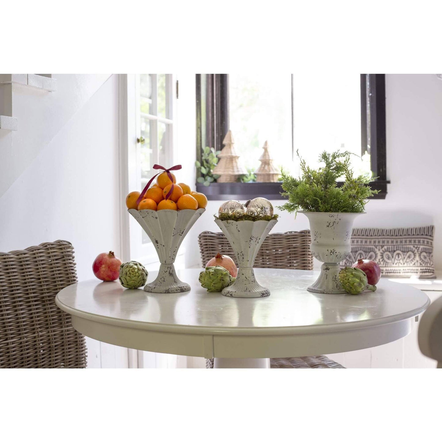 Medium Metal Fluted Vase Antique White