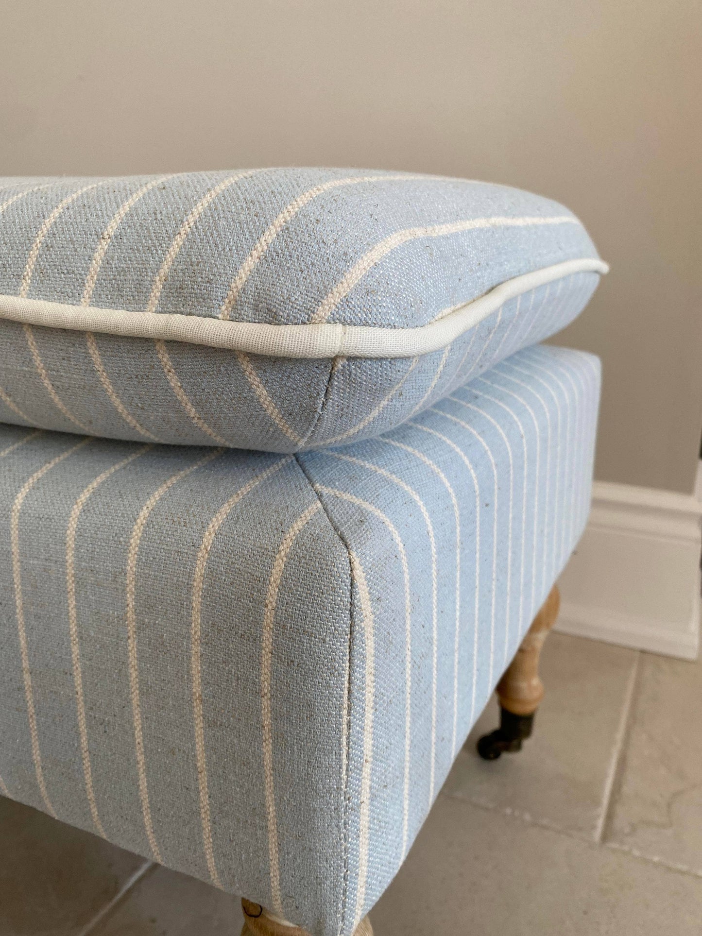 Linen Ticking Upholstered Pillowtop 48" Rossini Bench-Azure