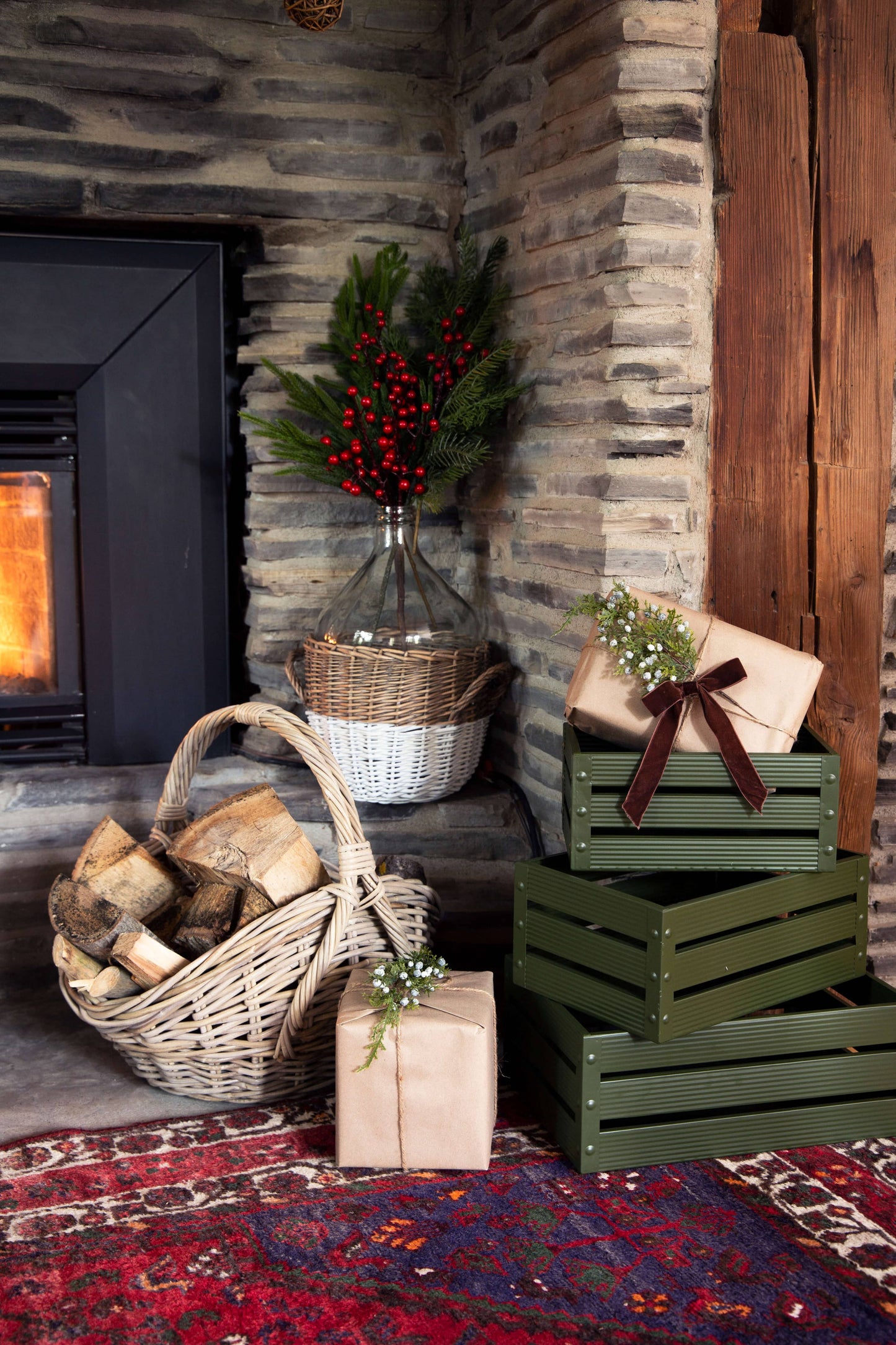 S/3 rect metal crates- dark green