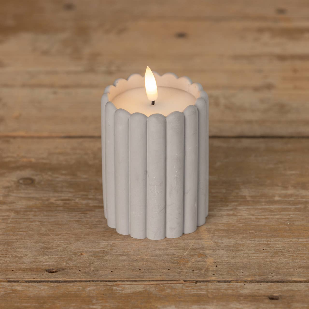 4" GREY CEMENT COLUMN 3D FLAME CANDLE