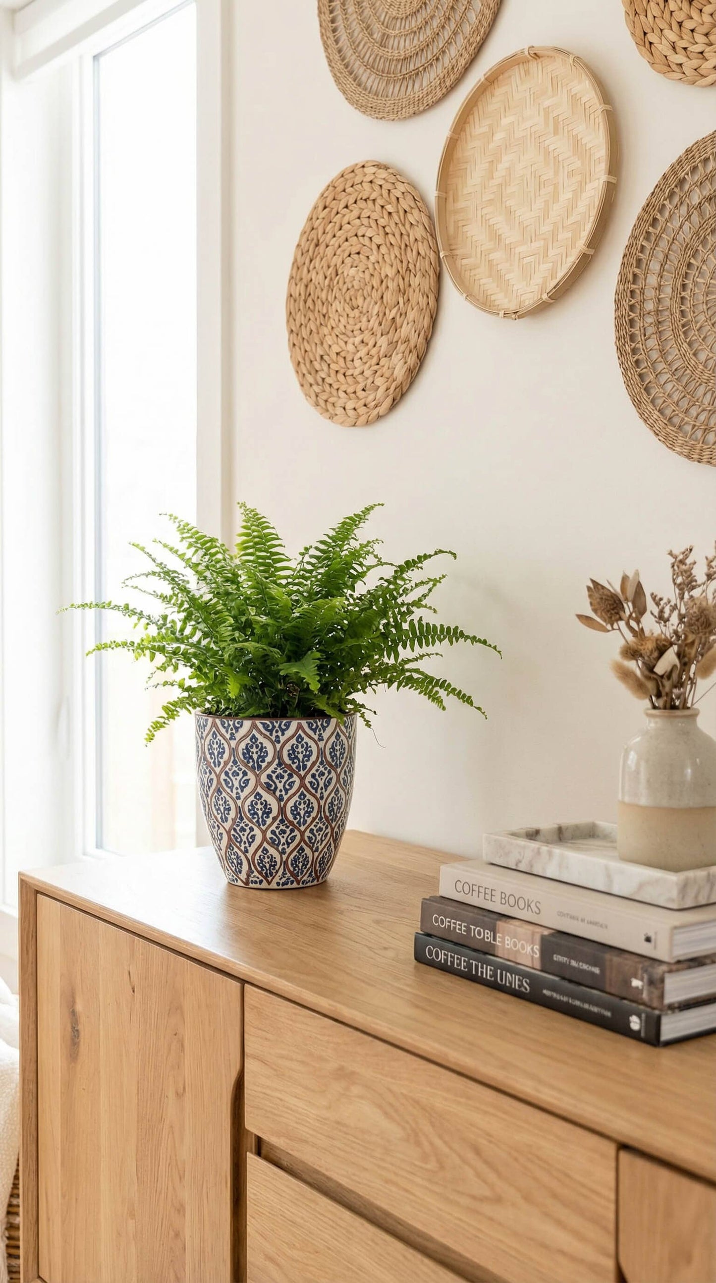 Ceramic Planter Pot, Blue White Pattern - Amara