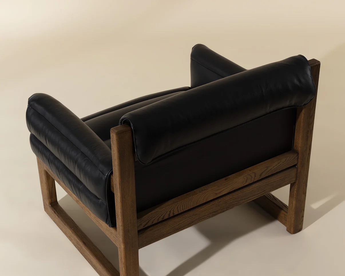 Ferguson Lounge Chair – Channel-Tufted Leather & Solid Oak