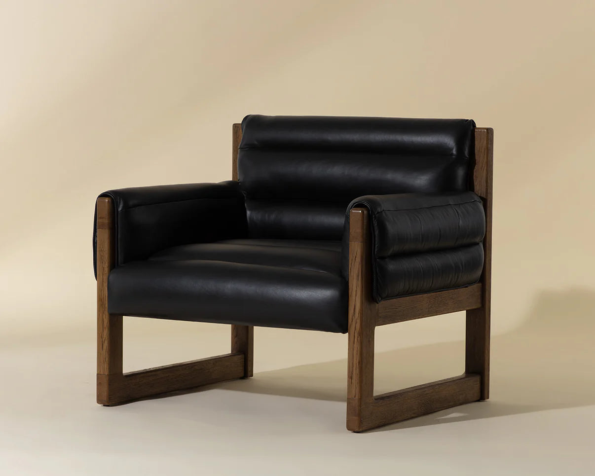 Ferguson Lounge Chair – Channel-Tufted Leather & Solid Oak