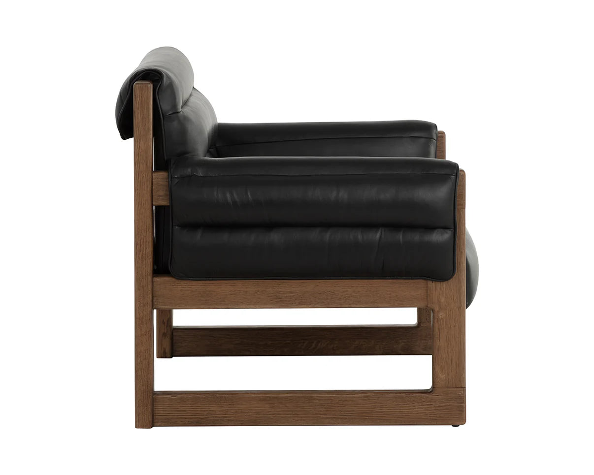 Ferguson Lounge Chair – Channel-Tufted Leather & Solid Oak