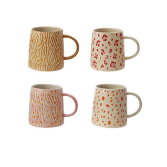 3-3/4" Rd 14 oz. Stoneware Mug w Animal Print