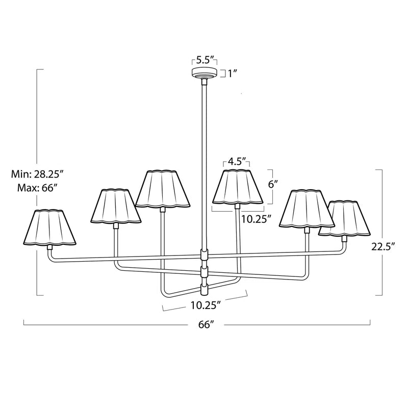 Polly Natural Brass Chandelier with Scalloped Shades