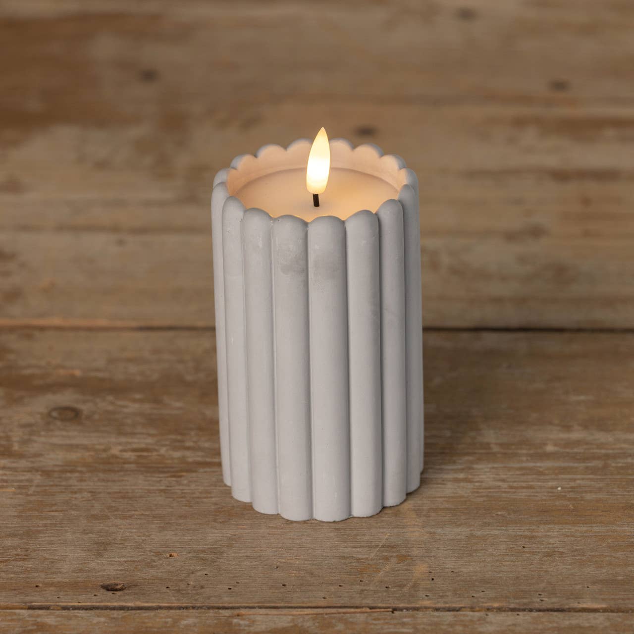 5" GREY CEMENT COLUMN 3D FLAME CANDLE
