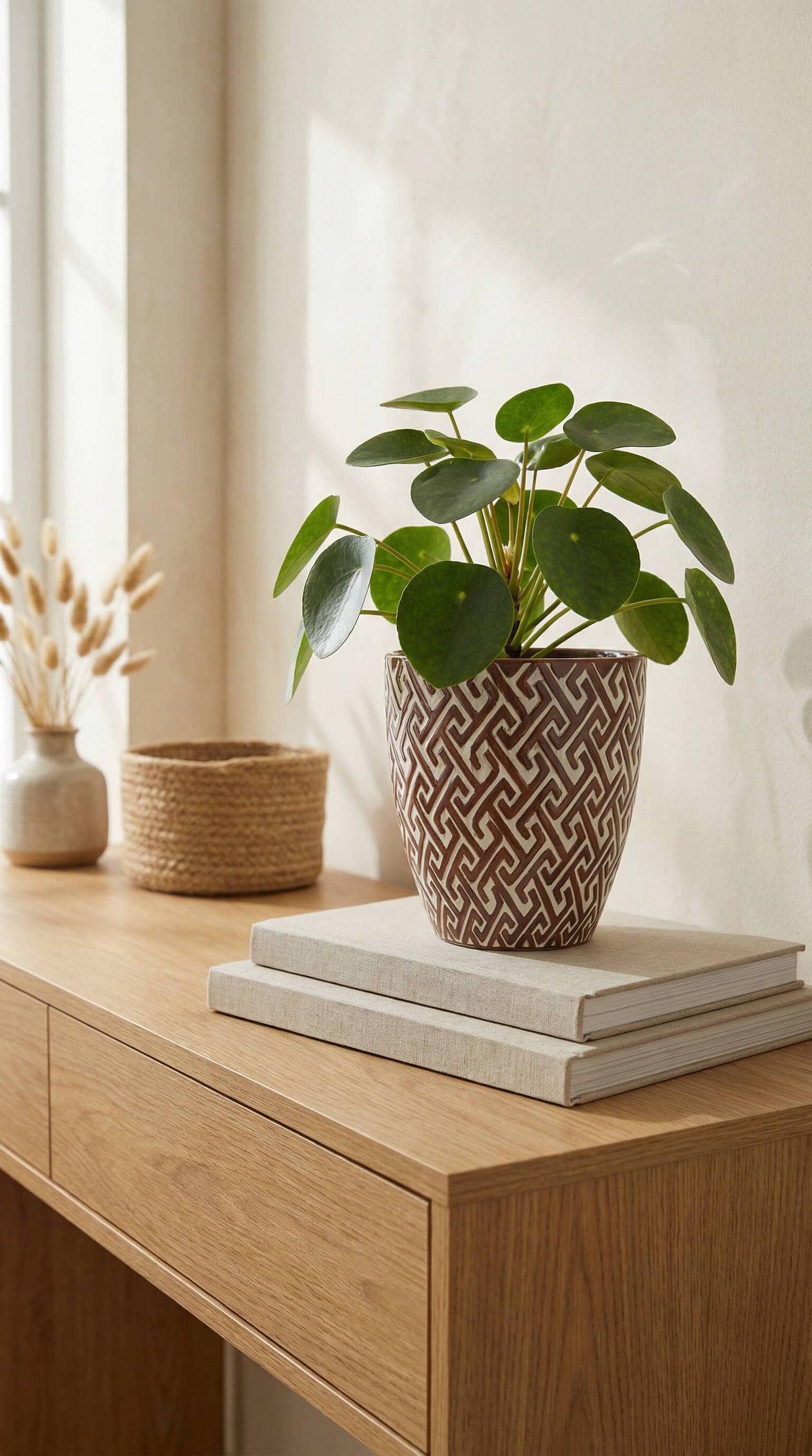 Ceramic Planter Pot, Brown White Pattern - Lana