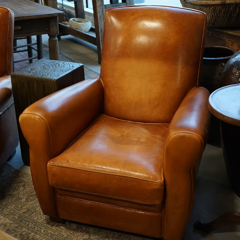 c.1900 Vintage French Leather Club Chairs