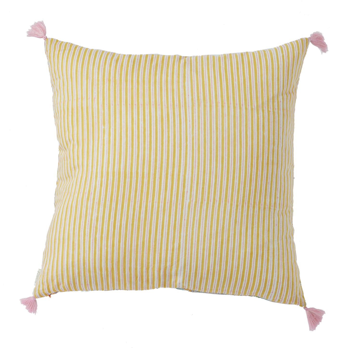 Cushion Cover Printed With Indian Flowers And Stripes Sakura