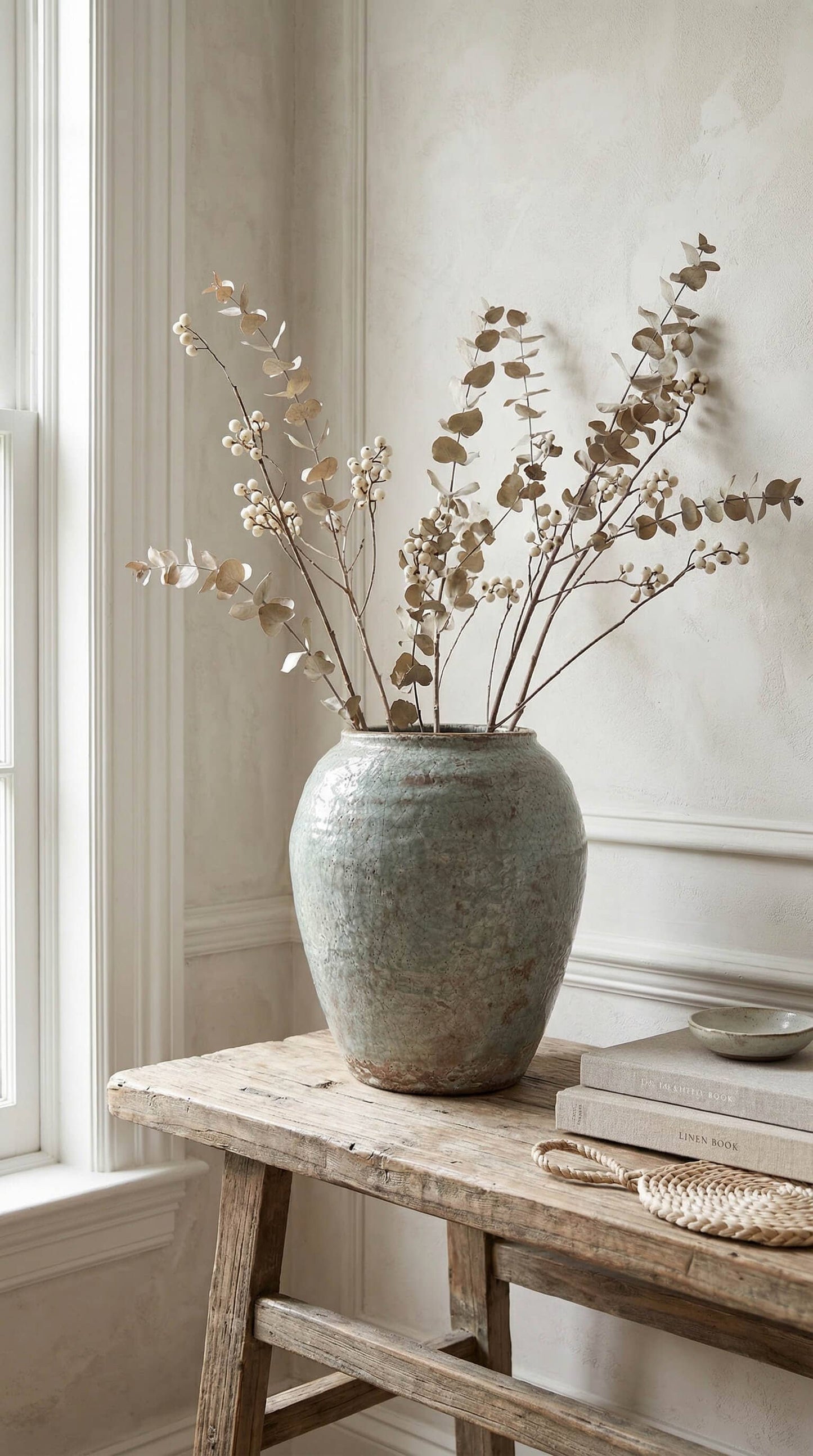 Ceramic Vase, Vintage Style, Tall Blue Crackle - Luna