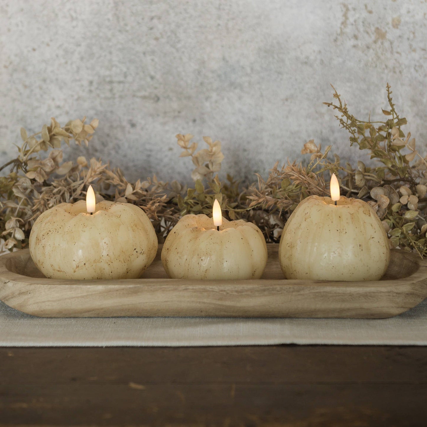 3" CREAM 3D FLAME SHORT PUMPKIN CANDLE