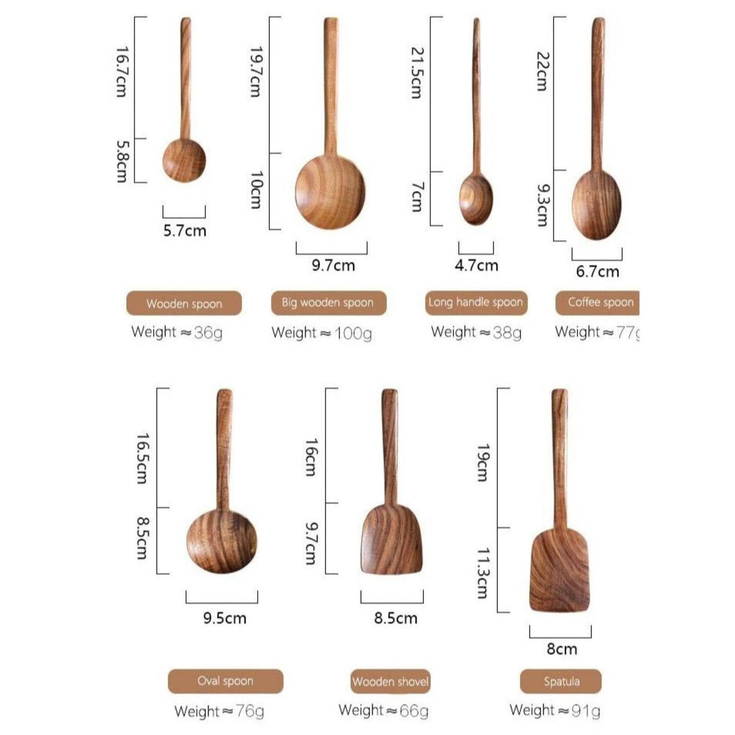 7 Pcs Natural Teak Wooden Cooking Utensil Set