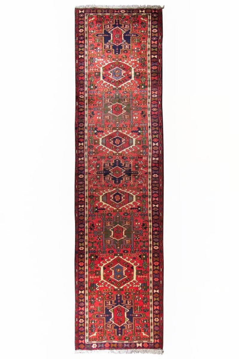 Gharajeh Semi-Antique Wool Hand Knotted Runner Persian Rug - 2'5" x 9'5"