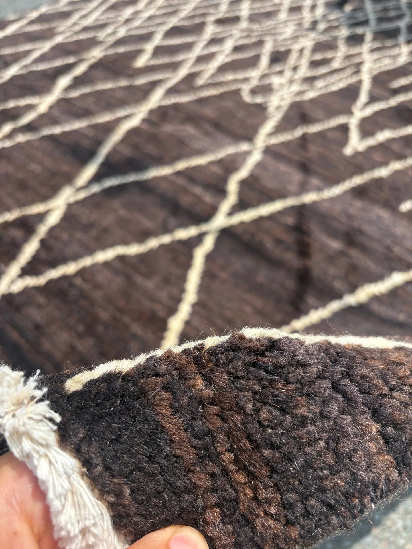 Moroccan Style Brown Wool Hand Knotted Afghan Rug 5'9" x 9'0" N18041
