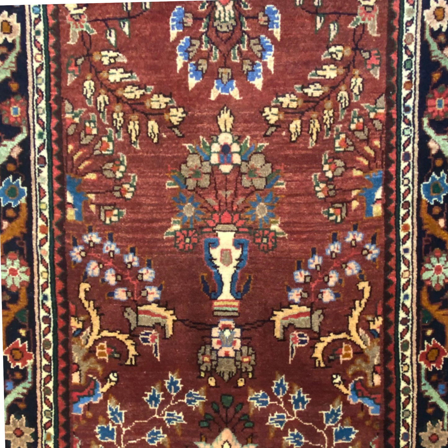 Mehraban Semi-Antique Medallion Wool Hand Knotted Runner