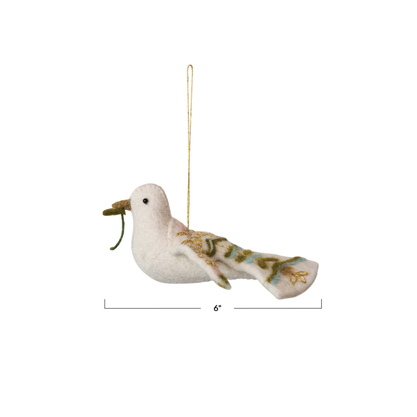 Handmade Wool Felt Dove Ornament w/ Embroidery