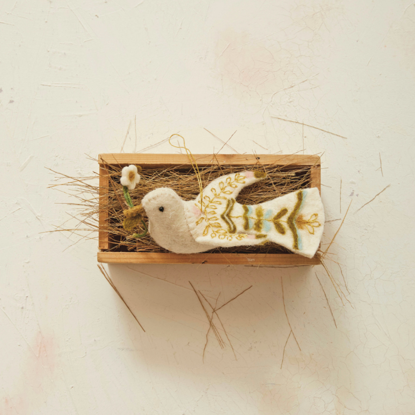 Handmade Wool Felt Dove Ornament w/ Embroidery